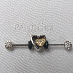 Pandora Silver 14k Clear CZ Joined Together Heart Vintage Two Tone Charm